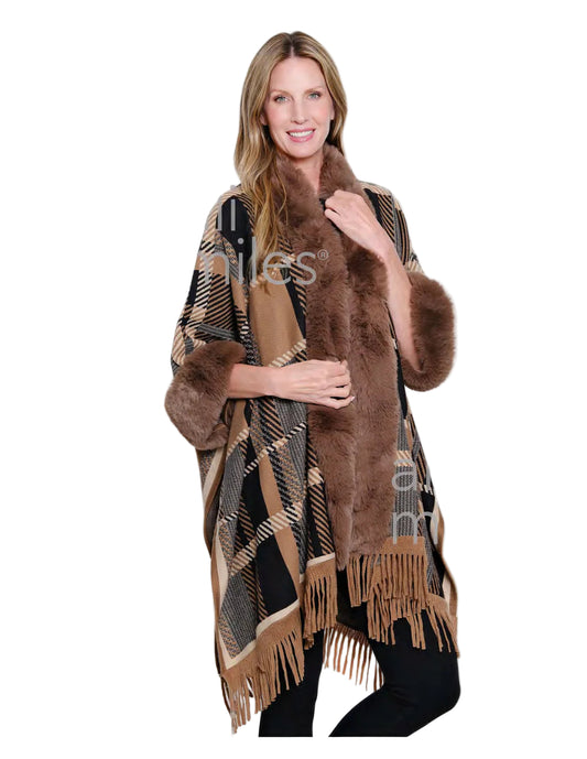 Ali Miles Yarndye Brushed Plaid Open Front Jacket