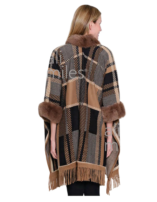 Ali Miles Yarndye Brushed Plaid Open Front Jacket