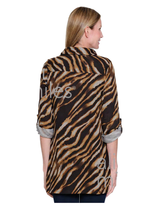 Ali Miles Knit Pop-Over Tunic with Zip Front and Point Collar