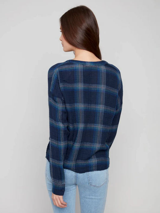 Charlie B DOUBLE GAUZE BLOUSE  WITH FRONT KNOT