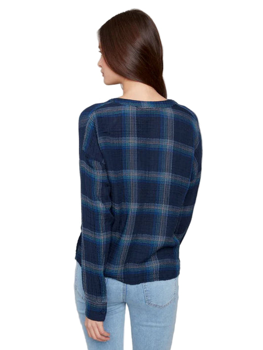 Charlie B DOUBLE GAUZE BLOUSE  WITH FRONT KNOT