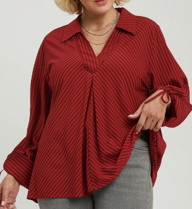Red Striped Collared Blouse