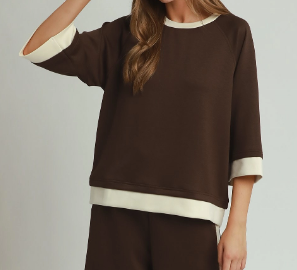 Chocolate Brown Contrast Trim Top