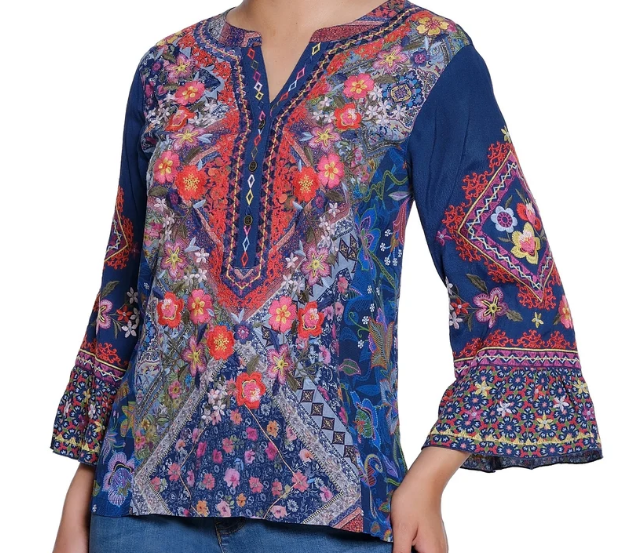 Embroidered Floral Bell Sleeve Blouse
