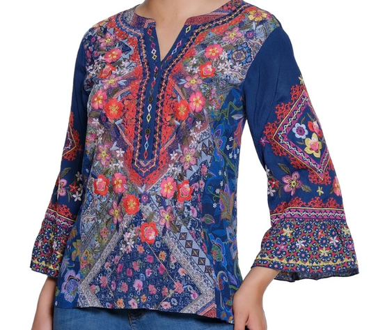 Embroidered Floral Bell Sleeve Blouse