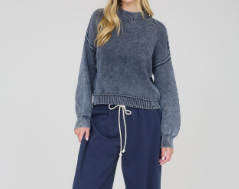 Washed Knit Mock Neck Sweater