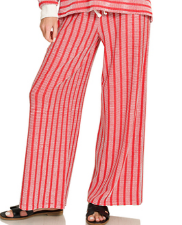 Striped Wide-Leg Pull-On Pants