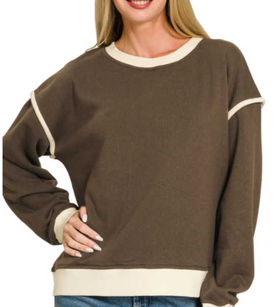 Contrast Trim Relaxed Pullover