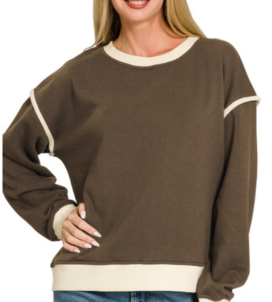 Contrast Trim Relaxed Pullover