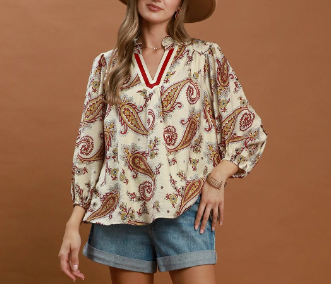 Paisley Contrast Trim Blouse