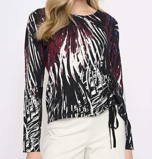 Abstract Ruched Side-Tie Top