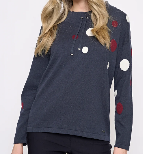 Polka Dot Drawstring Knit Top
