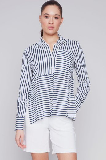 Charlie B Stripped Navy Blouse