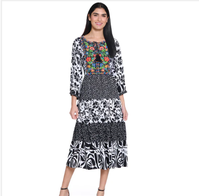 Mixed Print Tiered Dress