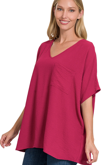 Woven Airflow V-Neck Dolman Short Sleeve Top