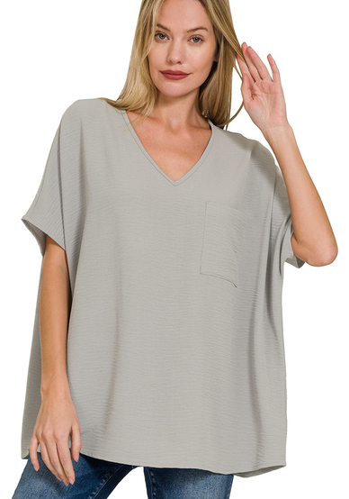 Woven Airflow V-Neck Dolman Short Sleeve Top