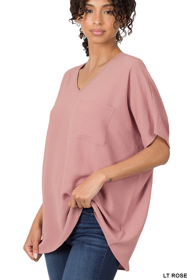 Woven Airflow V-Neck Dolman Short Sleeve Top