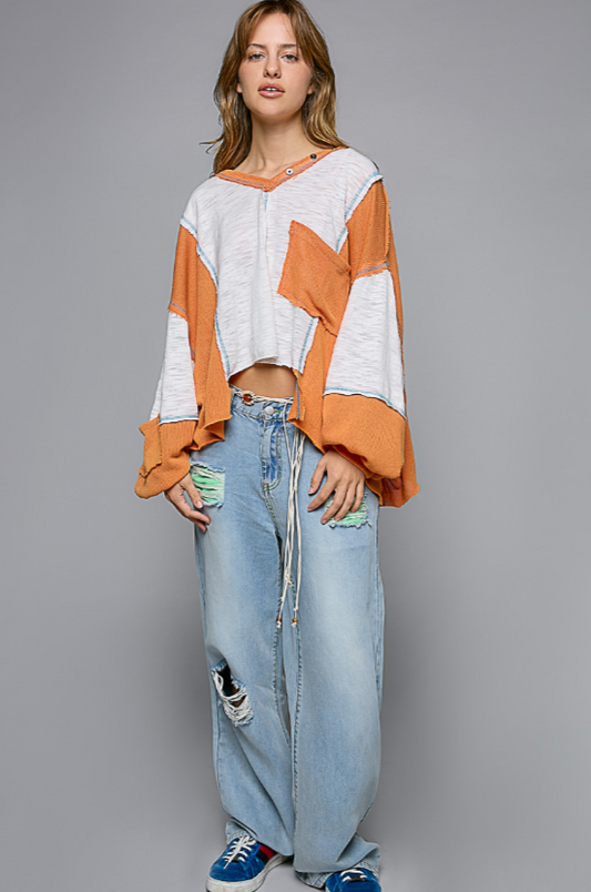 Sheer Cropped Long Sleeve Pocket Blouse