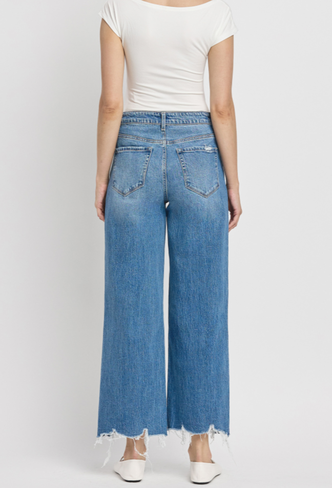 Vervet High Rise Distressed Hem Crop Wide Jeans - Olivia