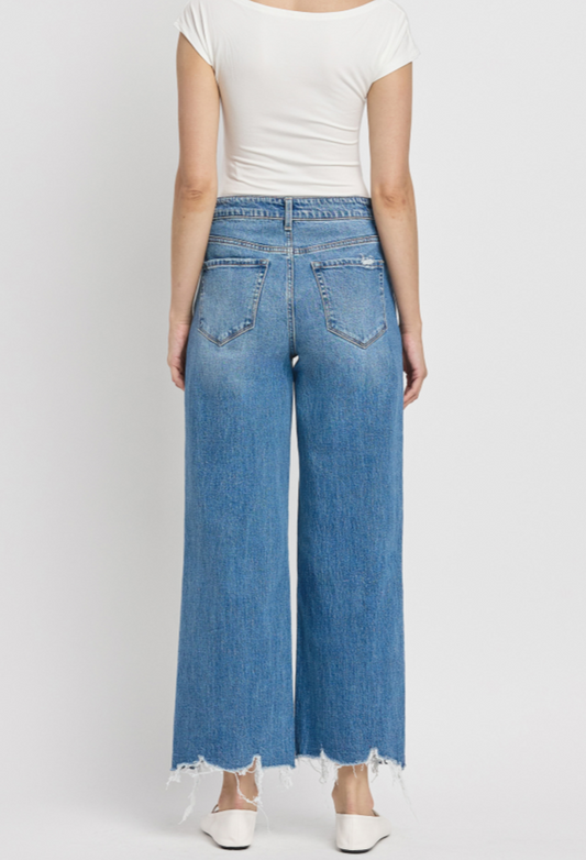 Vervet High Rise Distressed Hem Crop Wide Jeans - Olivia