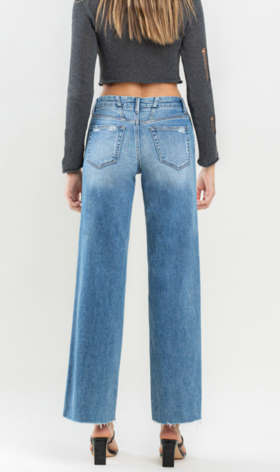 Vervet Mid Rise Raw Hem Wide Leg Jeans - Olivia