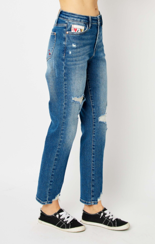 Lindsay High Rise Queen Of Hearts Coin Pocket Boyfriend Jeans