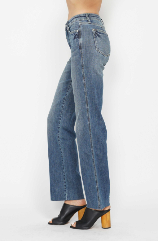 Frankie Mid Rise Vintage Tummy Control Raw Hem Straight Leg Jeans