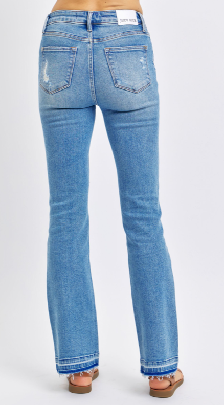 Vanessa Mid Rise Ripped & Released Hem Bootcut Jeans