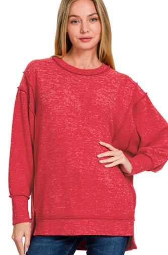 Zenana Long Sleeve Exposed Hem Oversized Top