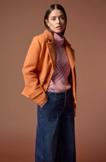 -Boiled Wool Peacoat with Side Patch Pockets - Burnt Orange