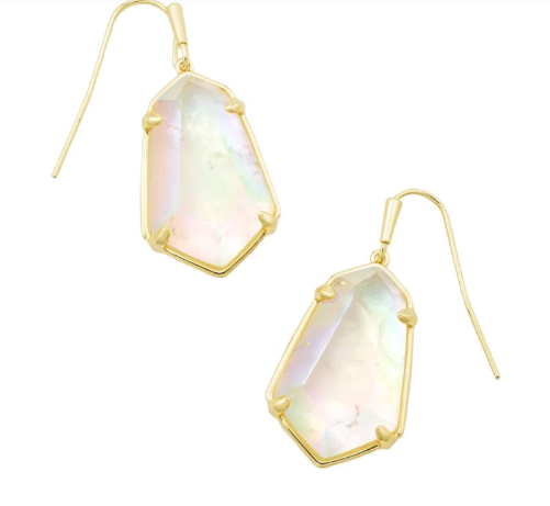 Alexandria Gold Drop Earrings - Teal Green Illusion