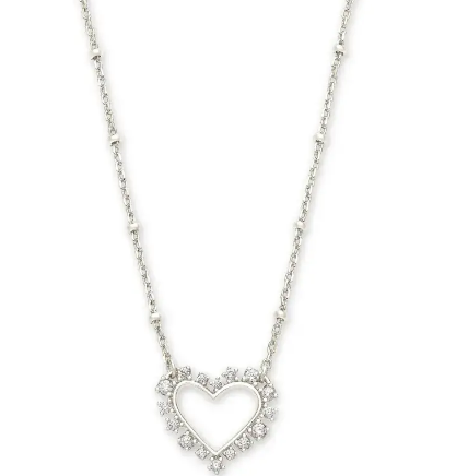 Ari Heart Crystal Pendant Necklace Rhodium - White Crystal