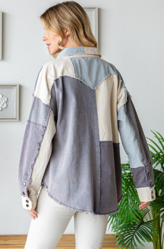 WASHED PATCHWORK DENIM TOP