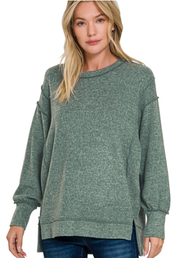 Zenana Long Sleeve Exposed Hem Oversized Top