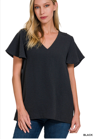 Woven airflow flutter sleeve top