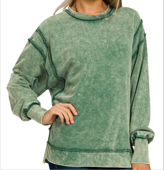 Acid Wash Exposed Seam Fleece Lined Sweatshirt