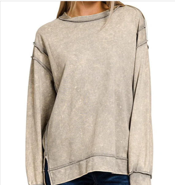 Acid Wash Exposed Seam Fleece Lined Sweatshirt