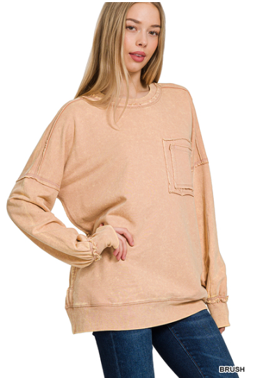 Zenana Exposed Hem Pocket Sweatshirt