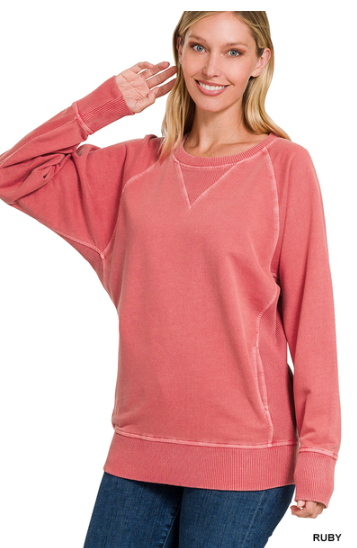 Pigment dyed french terry pullover with pockets