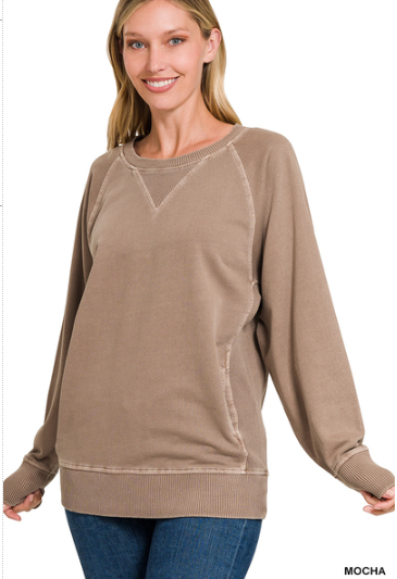 Pigment dyed french terry pullover with pockets