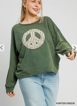 +Oversized Sweatshirt with Lace Peace Sign Accent