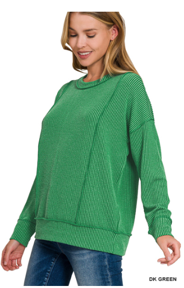 !Corded rib long sleeve round neck pullover