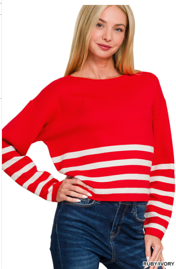 !Viscose striped cropped sweater