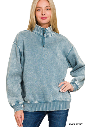 Acid wash fleece half zip pullover