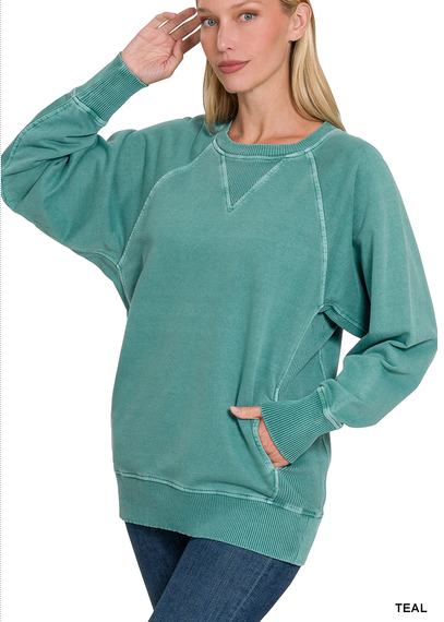 Pigment dyed french terry pullover with pockets