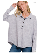 Brushed melange hacci collared button sweater