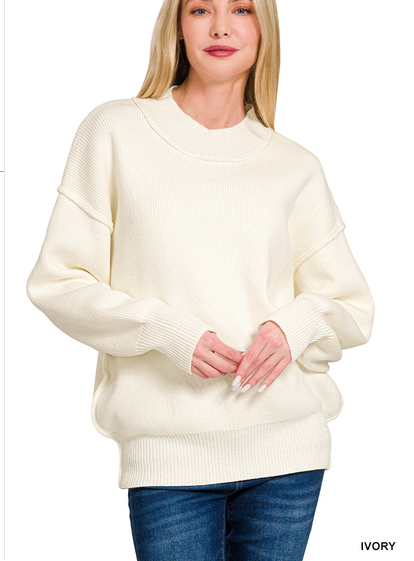 Wide neckband drop shoulder sweater