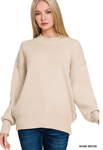 Wide neckband drop shoulder sweater