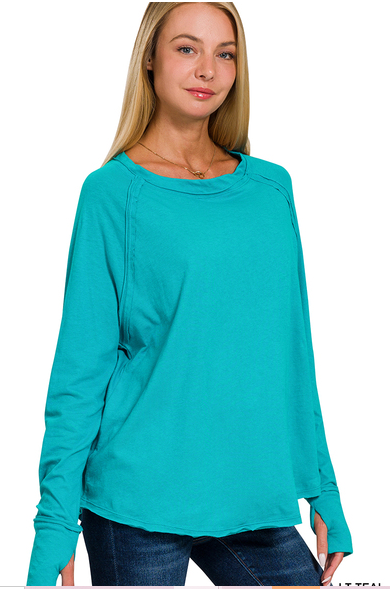 Cotton raglan sleeve thumbhole top