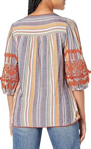 Tru Luxe Jeans Women's Embroidered V-Neck Top with Puff Sleeves